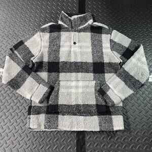 Express Pullover Mens Small Gray Buffalo Check Sherpa Fleece Quarter Snap